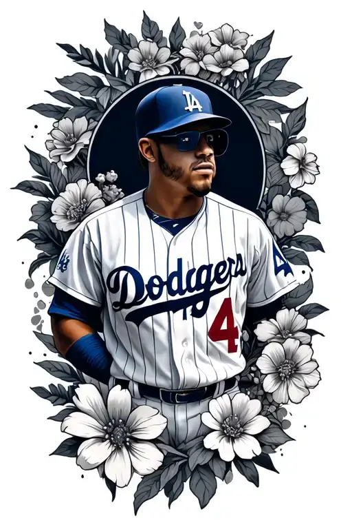 LA Dodgers with floral tattoo design idea