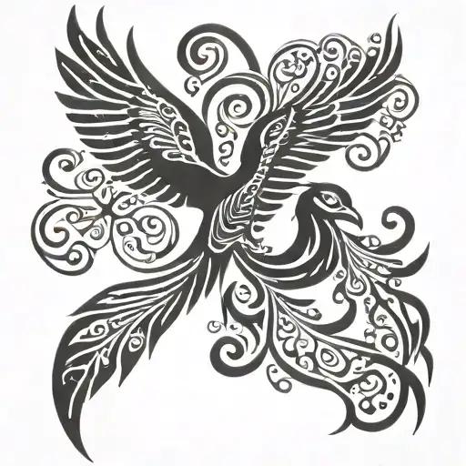 Large henna style phoenix rising Phoenix bird tattoo design idea