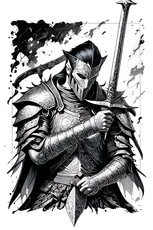 armor wielding his sword tattoo design idea