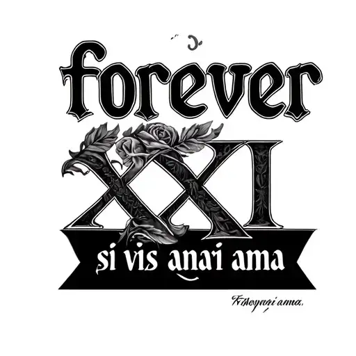 the word "forever" plus "XXII" and the quote "si vis amari ama" tattoo design idea