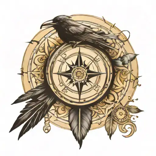 Raven and Viking compass design tattoo design idea