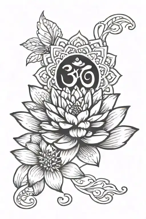 aum sign with a water lily for men on half sleeve tattoo design idea