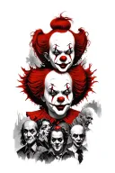 Pennywise with other horror characters around him tattoo design idea