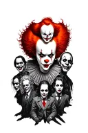 Pennywise with other horror characters around him tattoo design idea