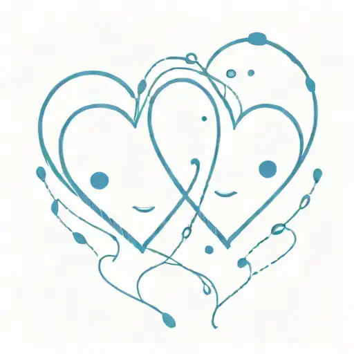 2 blue hearts with face tattoo design idea
