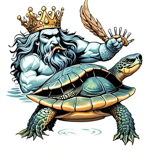 king neptune next to a shellback turtle tattoo design idea