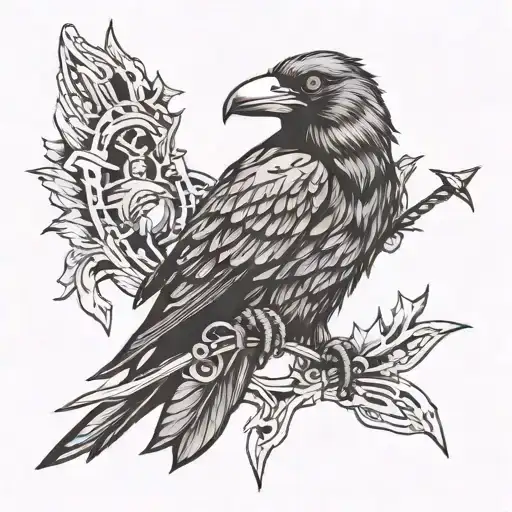 evil crow wearing a quiver of arrows tattoo design idea