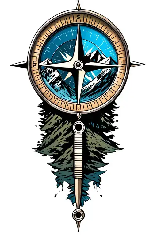 compass, mountain biking, mountains tattoo design idea