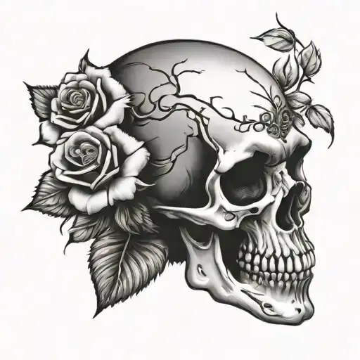 skull and roses dad memorial  tattoo design idea