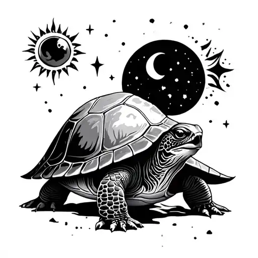 High Sky Turtle with Star, Sun and Luna tattoo design idea