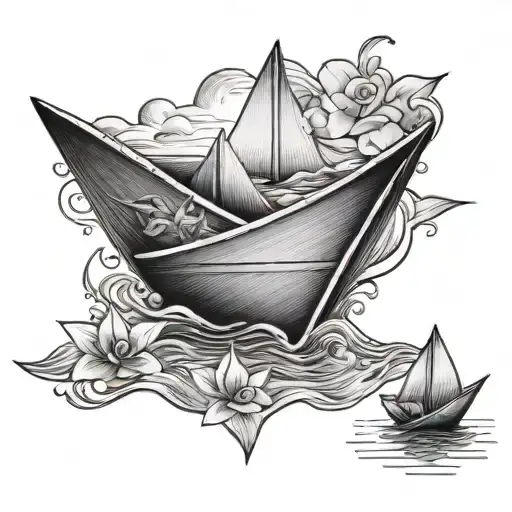 paper boat tattoo design idea