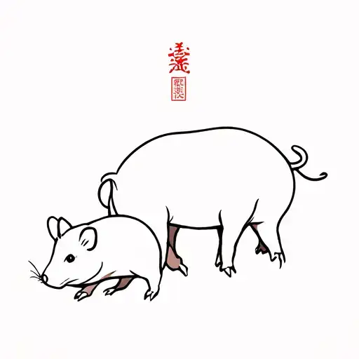chinese rat and pig tattoo design idea