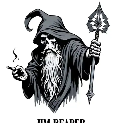 "Jim Reaper" bearded grim reaper holding dart tattoo design idea