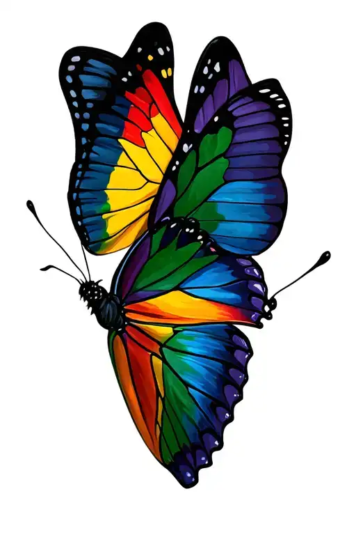 two butterflies one with the trans flag colors and the other one with the pride flag colors tattoo design idea