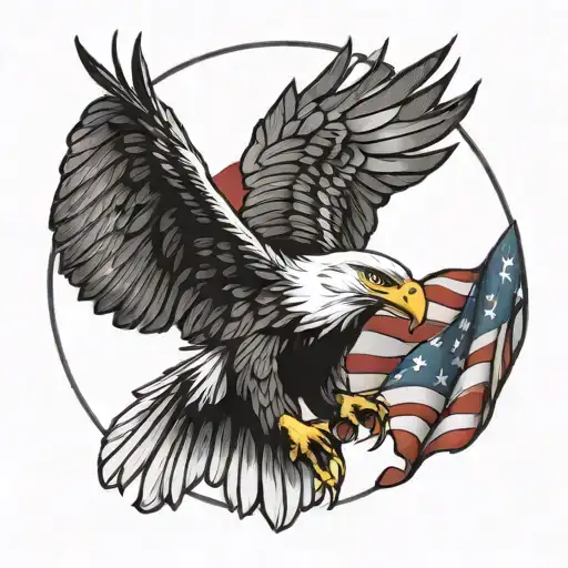 bald eagle with American flag intertwined tattoo design idea