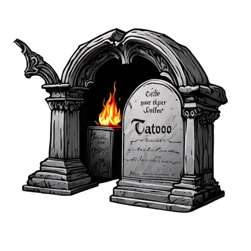 burning tombstone tattoo design idea