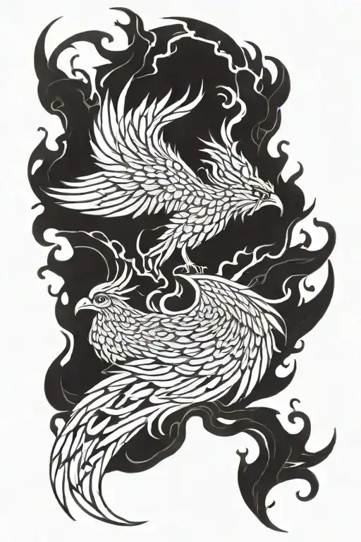 Phoenix rising from flames left arm sleeve tattoo design idea