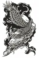 Phoenix rising from flames left arm sleeve tattoo design idea