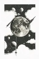 moon and meteor shower tattoo design idea