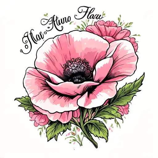 pink poppy flower and dumbo tattoo design idea