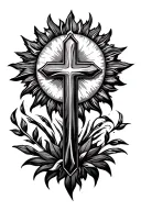 uruguayan sun with cross and filigree tattoo design idea