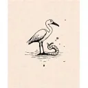 A stylized tattoo featuring a whimsical yet symbolic scene of a stork and a worm. tattoo design idea