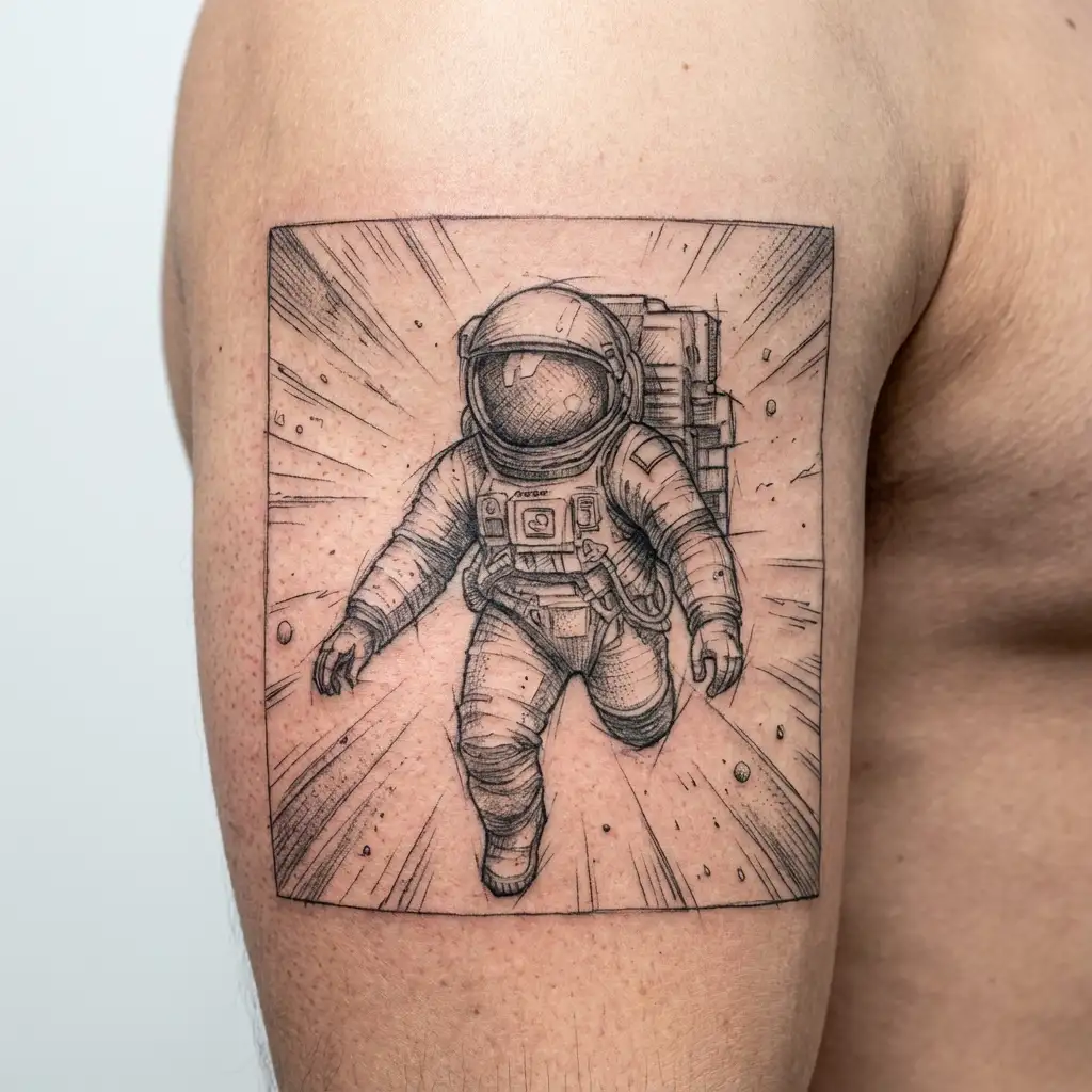 Coverup Space With Astronaut floating tattoo design idea