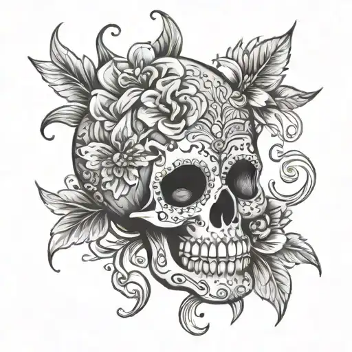 Sugar Skull with Lilly flower tattoo design idea