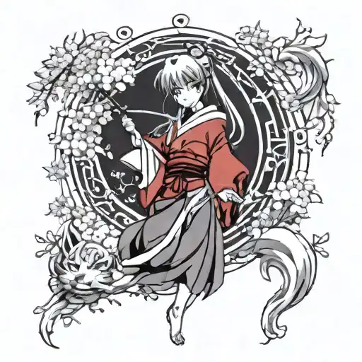 I want to create a japanese style tattoo. It should include some sakura flowers, the character sesshomare from inuyasha  tattoo design idea