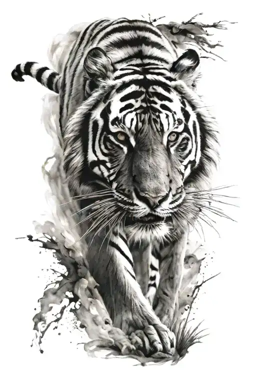 tiger walking tattoo design idea