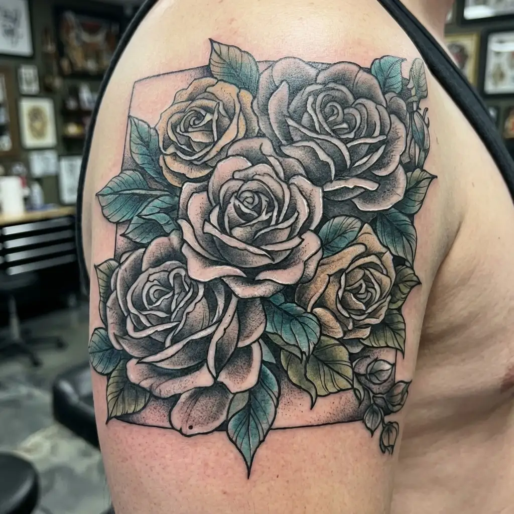 memorial tattoo for mom, dad, lucien, and ètienne tattoo design idea