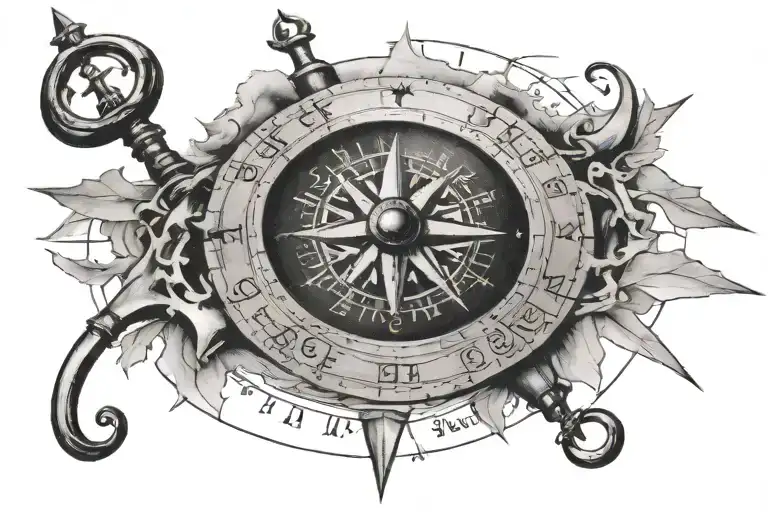 compass and Roman numerals and death date tattoo design idea