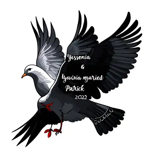 for a married couple yessenia and patrick married on 2022 doves and names with date included with the quote  tattoo design idea