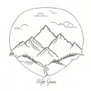 minimalistic mountain range outline with quote: Life goes on tattoo design idea