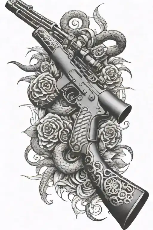 rifle and snake tattoo design idea