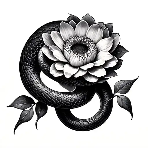 snake shedding skin turning into flower  tattoo design idea