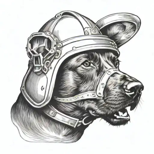 chocolate lab wearing a fire helmet tattoo design idea