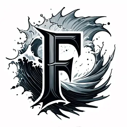 "F" tidal wave breaking tattoo design idea