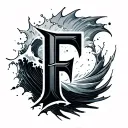 "F" tidal wave breaking tattoo design idea
