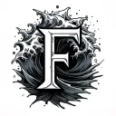 "F" tidal wave breaking tattoo design idea