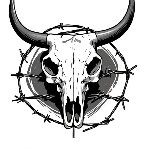 Bull Skull With Barbed Wire tattoo design idea