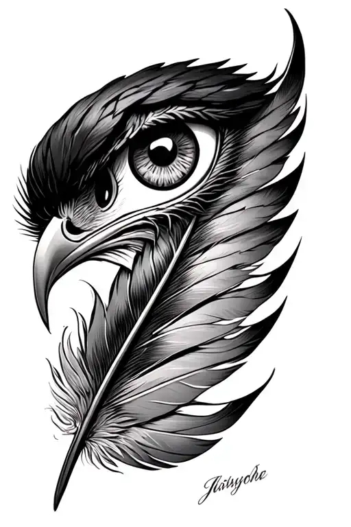 eye of hours, eagle feather tattoo design idea