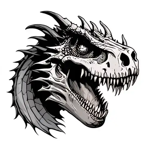 zombie dragon and zombie t rex skull tattoo design idea