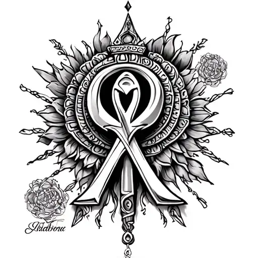 ankh on half of back tattoo with Queen tattoo design idea
