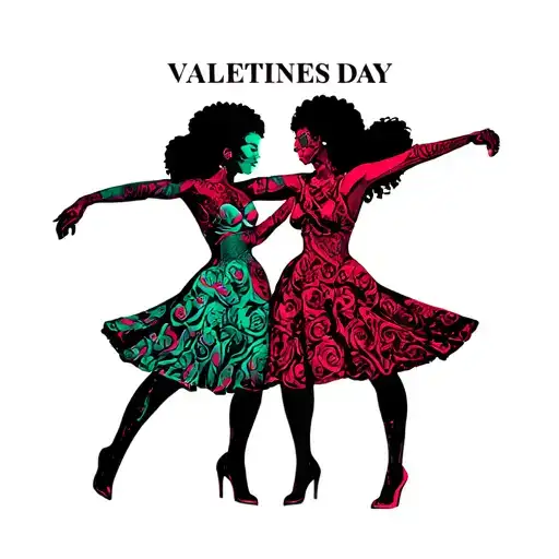 "AFRO PARTY VALENTINES DAY" AFRO PARTY pepole dancing together symbolizing tattoo design idea