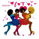 "AFRO PARTY VALENTINES DAY" AFRO PARTY pepole dancing together symbolizing tattoo design idea