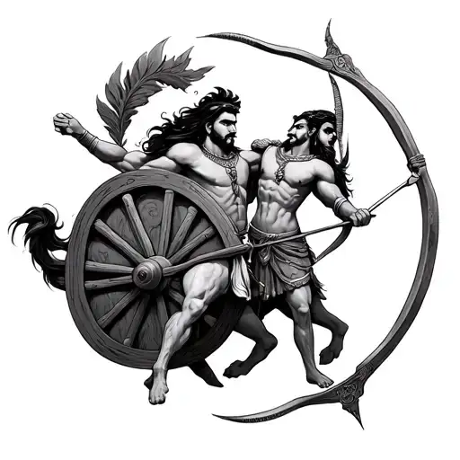 Mahabharat arjun and karna bow with chariot wheel tattoo design idea