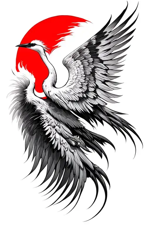 Create JUST a crane wing facing inwards tattoo design idea