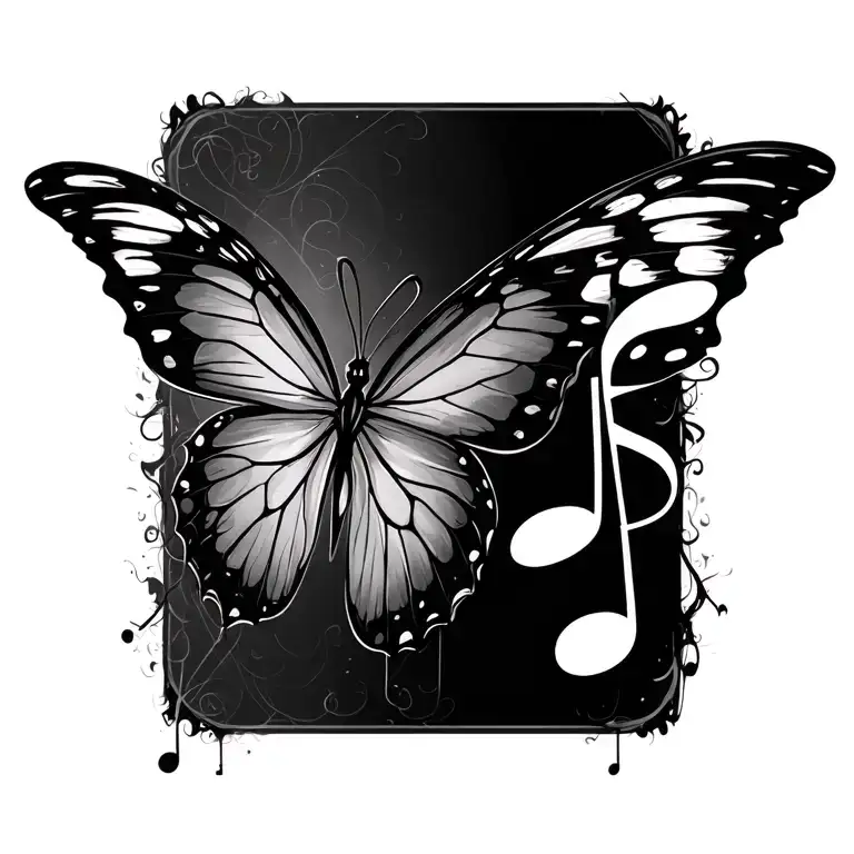 music note and butterfly wing tattoo design idea