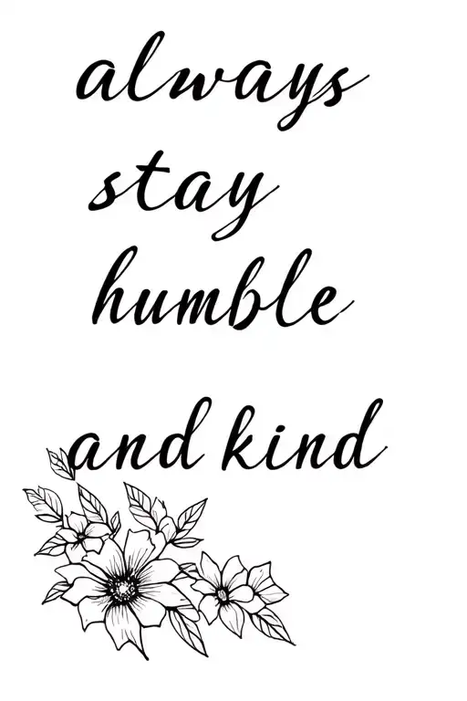 "Always stay humble and kind" barbles wire and flowers tattoo design idea